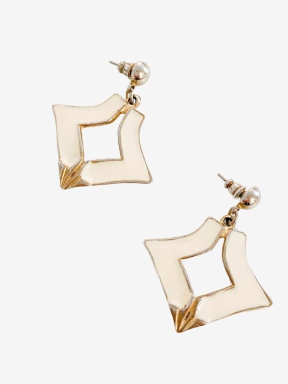 Cream and Gold Dangle Style Earrings
